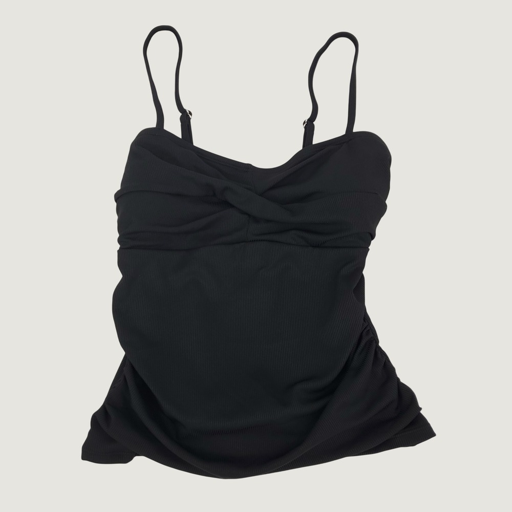 Cupshe Ribbed Twist‎ Front Ruched Tankini Top Womens Medium Black Adjustable New